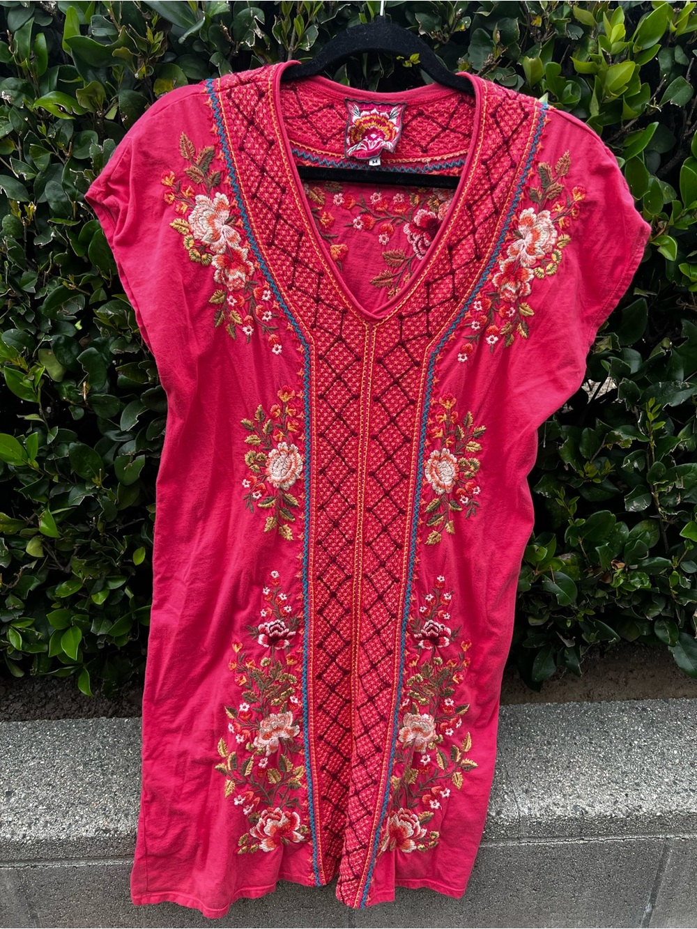 Johnny Was Pink Embroidered V-Neck Tunic / Dress Size M